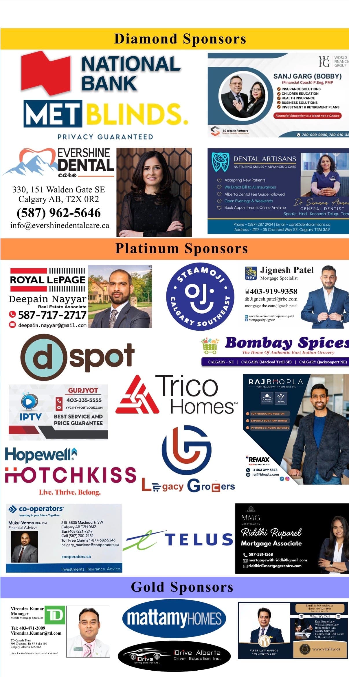 Indians in South Calgary sponsors
